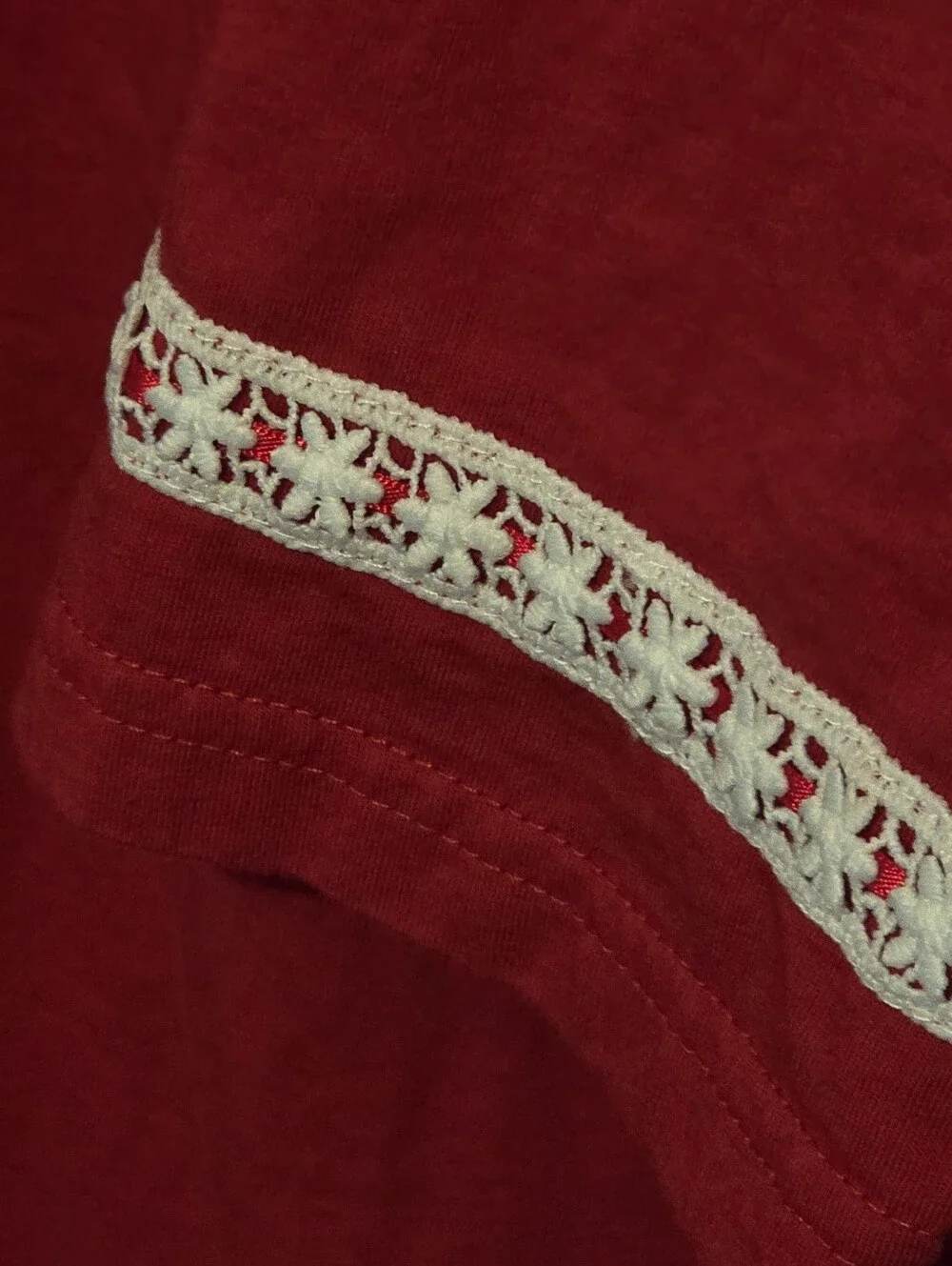 Keyocean 100% Cotton Longsleeve Red Nightgown White Embroidered Detail L EUC